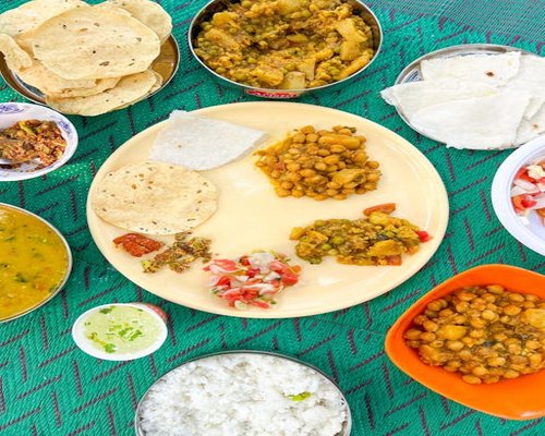Traditional Indian home cooked thali meal on a table